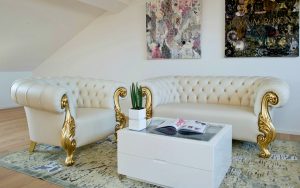 OCEANO Sessel Gold und Creme Leder-orsitalia