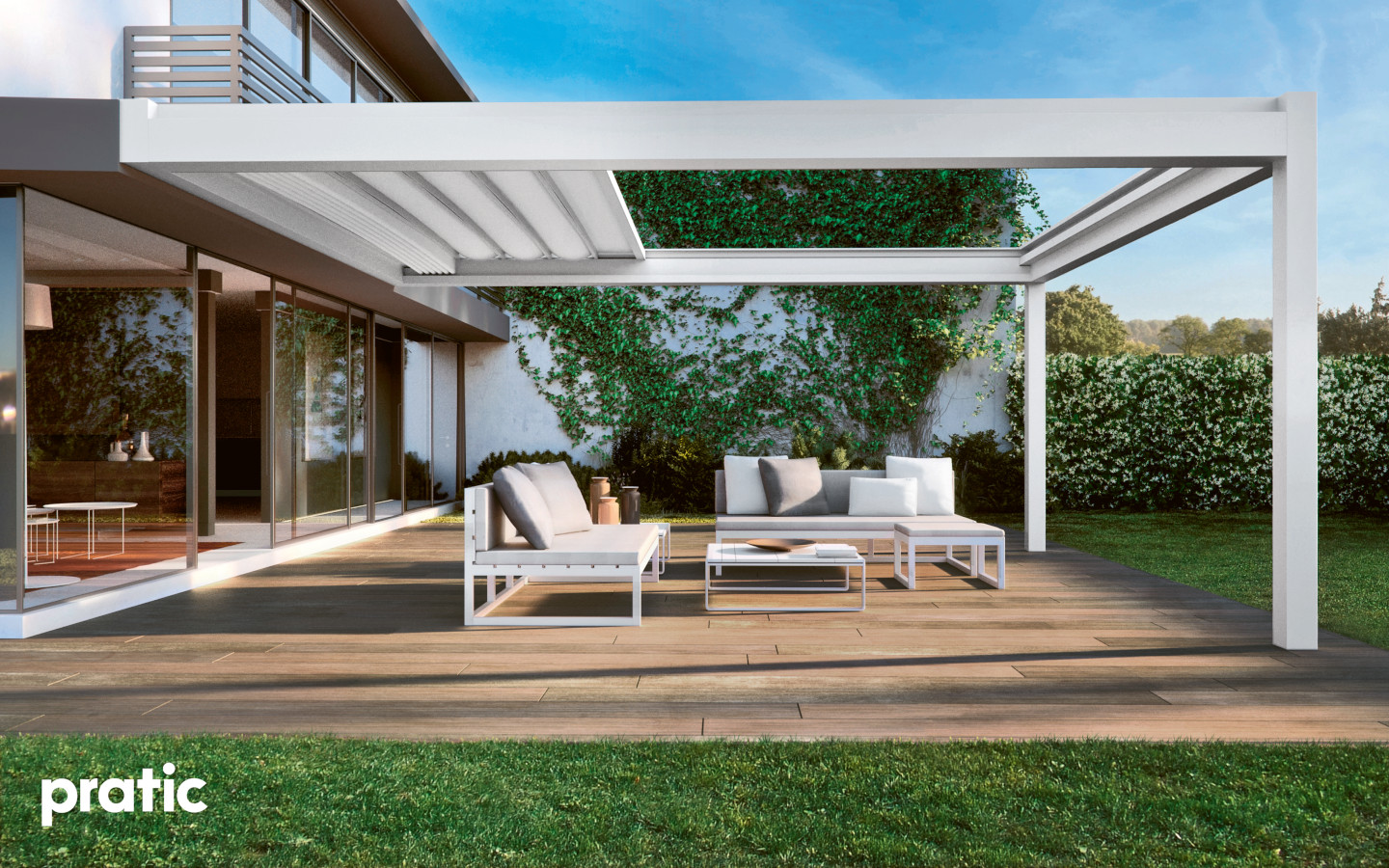 NOMO Hochwertige Aluminium Terrassenüberdachung Anbaupergola mit