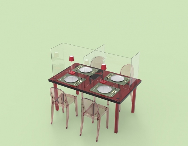 Zafferano_Light-Window_MODELLO-3-decentrato Restaurant Gastronomie Plexiglas-Tischtrenner Covid-19 Spuckschutz Abtrennung
