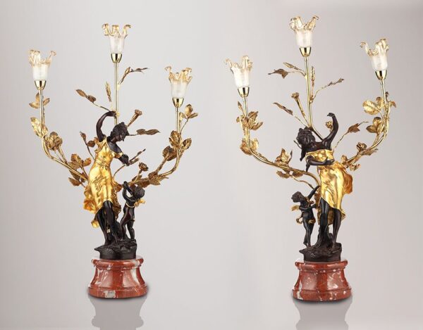 DAMENPAAR_MIT_PUTTEN_klassische_lampen_leuchten_patina_500_und_blattgold_kunsthandwerke | Fonderie_Artistiche_Ruocco_DAMENPAAR_MIT_PUTTEN_klassische_lampen_leuchten_patina_500_und_blattgold_kunsthandwerke