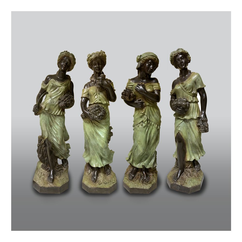 Reiter, Handwerkskunst, Reiterfigur aus Bronze, Bronzeobjekte, Menschfigur | Fonderie_Artistiche_Ruocco_DIE_VIER_JAHRESZEITEN_klassische_bronzefiguren_menschfiguren_bronzefarbene_und_grüne_patina_Kunsthandwerke