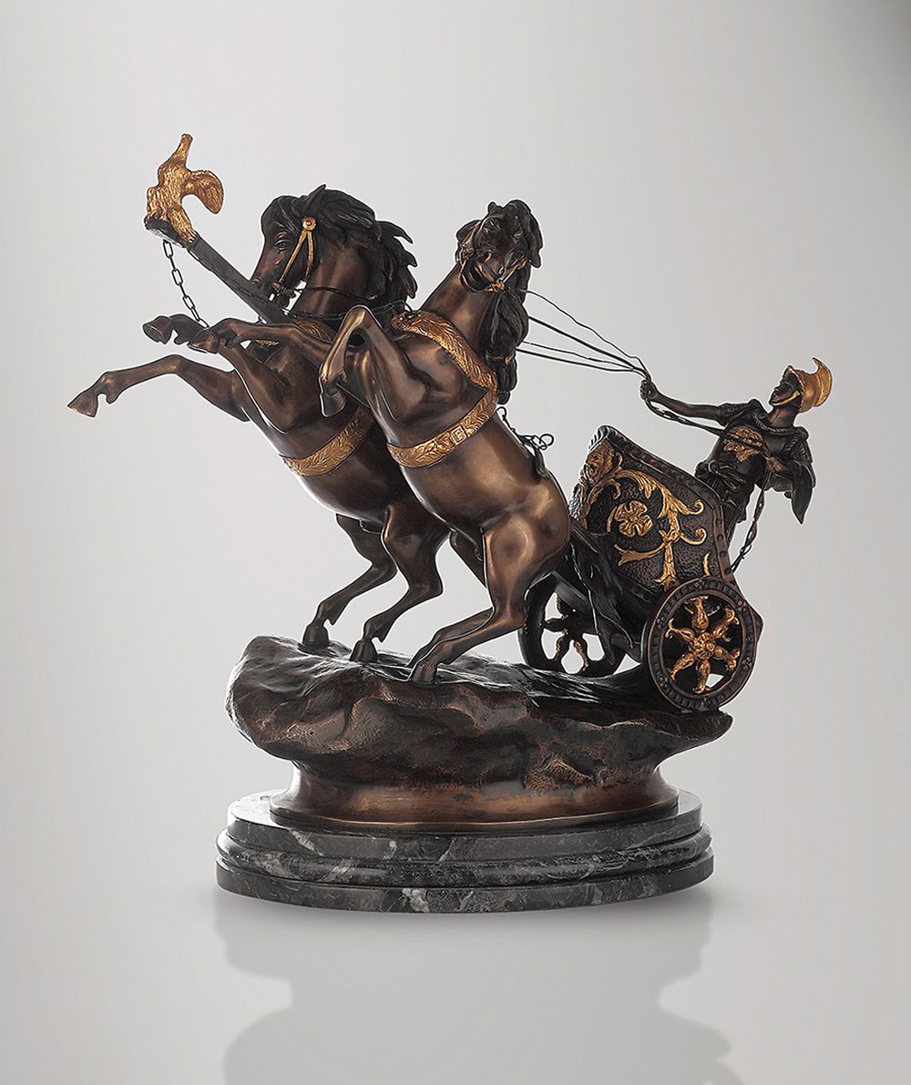 ROeMISCHE_BIGA_klassische_bronzestatuen_reiter_zweifarbige_bronzepatina_und_blattgold_Kunsthandwerke | Fonderie_Artistiche_Ruocco_RÖMISCHE_BIGA_klassische_bronzestatuen_reiter_zweifarbige_bronzepatina_und_blattgold_Kunsthandwerke