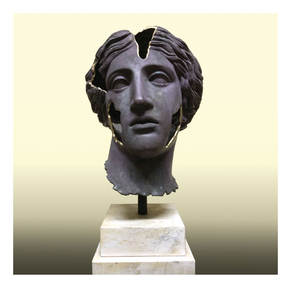 Bronzefiguren, Handwerkskunst, BronzeBüste, Bronzeobjekte | Fonderie_Artistiche_Ruocco_VENUSKOPF_FRAGMENT_zeitgenössisch_bronzefiguren_menschfiguren_bronze_mit_lil_grüner_patina_Kunsthandwerke